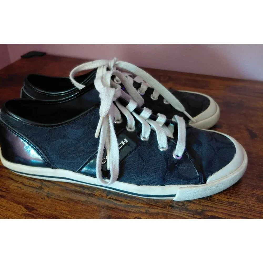 Coach Fillmore Black Sneakers Women's Size 8.5B Canvas Leather Shoes Monogram